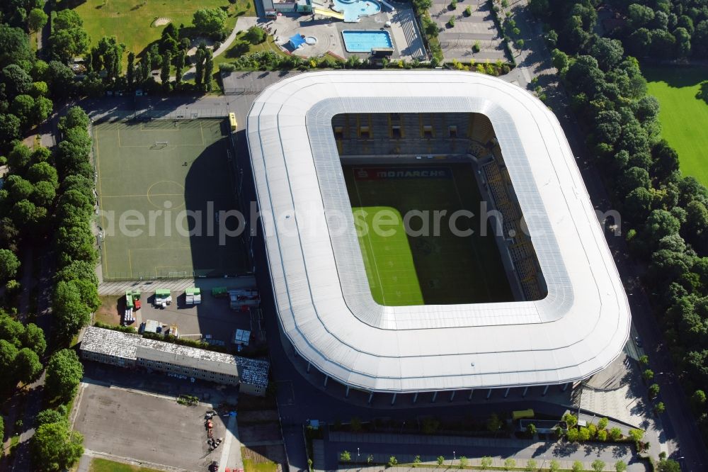 Dresden from above - Sports facility grounds of the Arena stadium DDV-Stadion in Dresden in the state Saxony