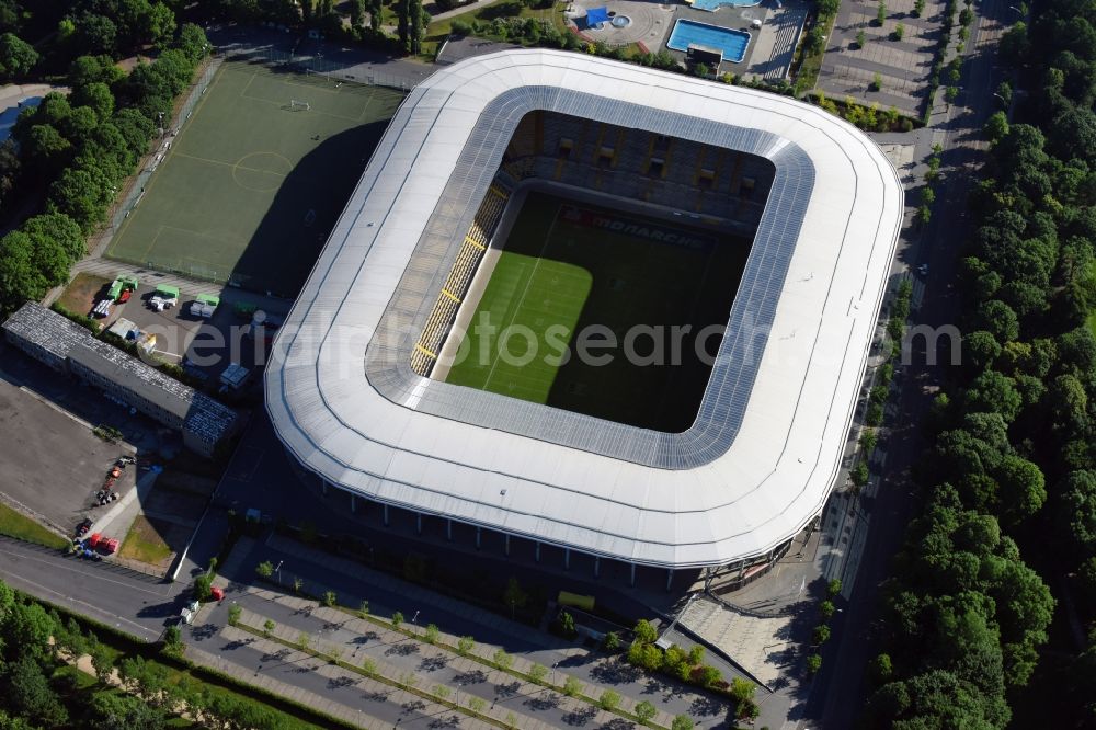 Dresden from the bird's eye view: Sports facility grounds of the Arena stadium DDV-Stadion in Dresden in the state Saxony