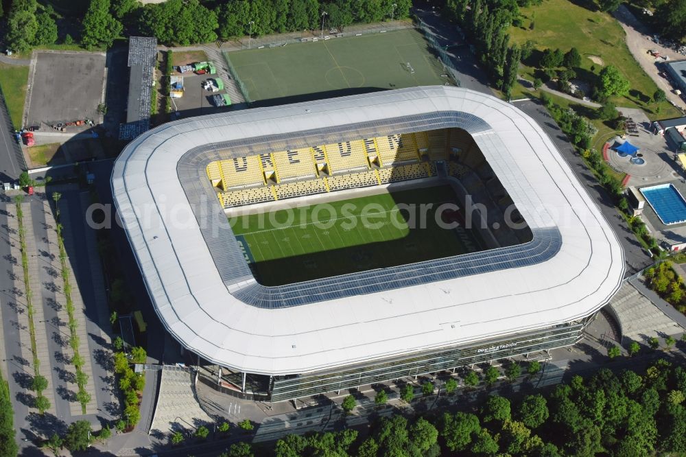 Aerial image Dresden - Sports facility grounds of the Arena stadium DDV-Stadion in Dresden in the state Saxony