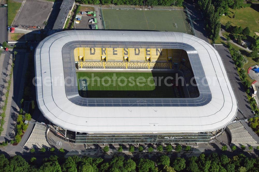 Aerial photograph Dresden - Sports facility grounds of the Arena stadium DDV-Stadion in Dresden in the state Saxony