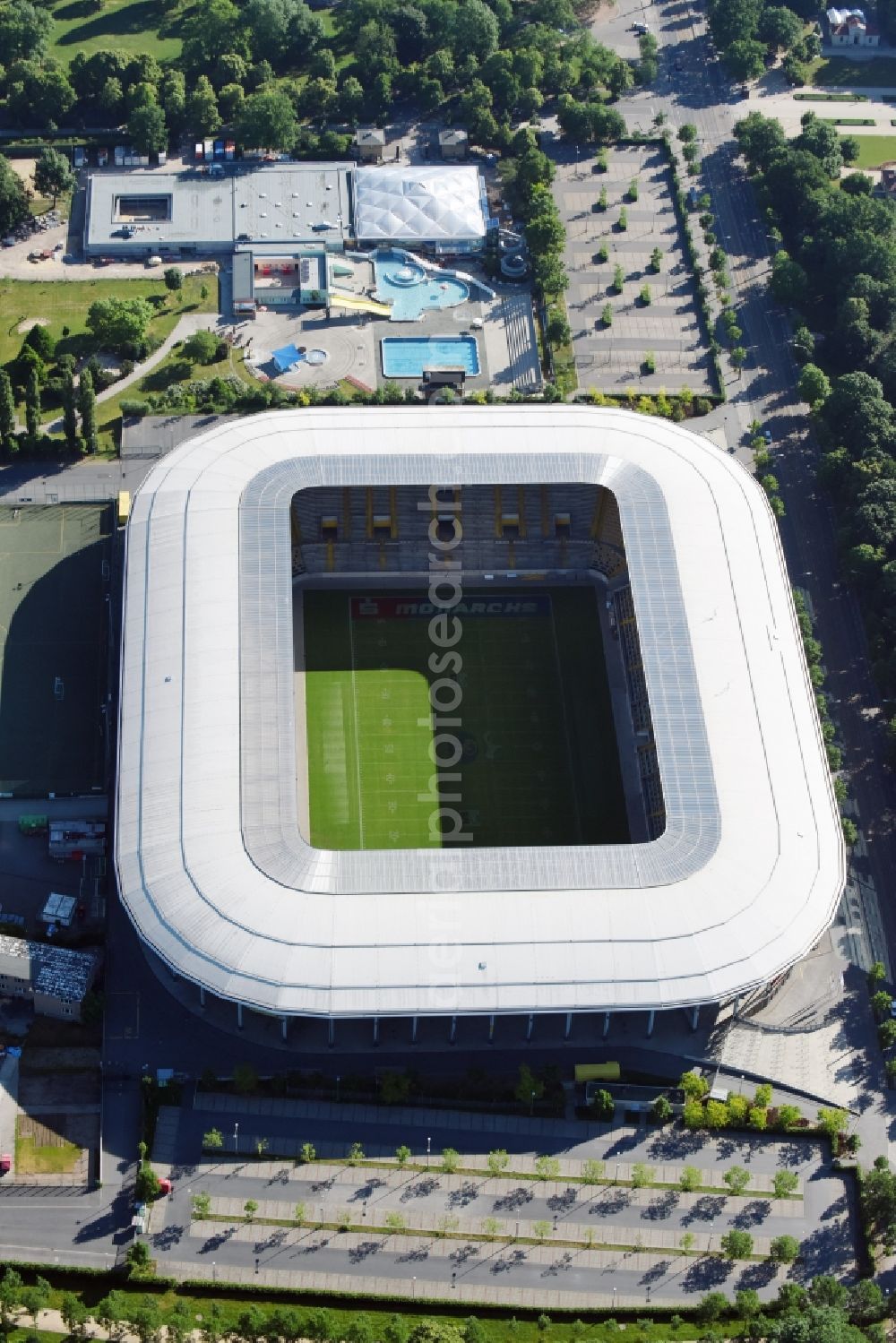 Aerial image Dresden - Sports facility grounds of the Arena stadium DDV-Stadion in Dresden in the state Saxony