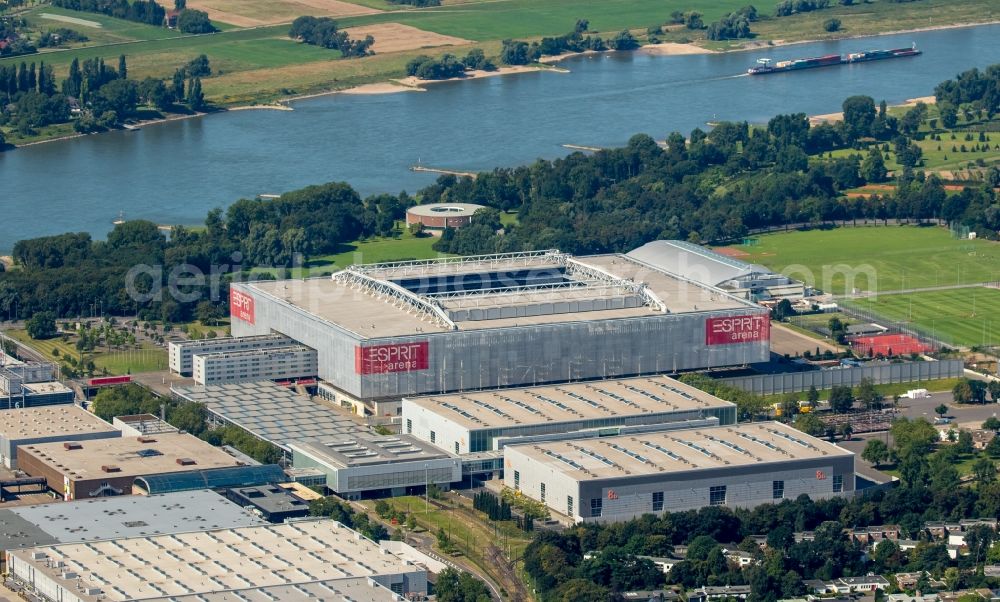 Düsseldorf from the bird's eye view: Sports facility grounds of the Arena stadium ESPRIT arena in Duesseldorf in the state North Rhine-Westphalia