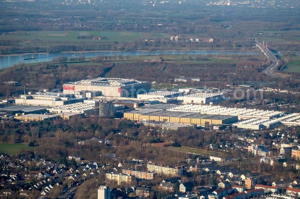 Düsseldorf from the bird's eye view: Sports facility grounds of the Arena stadium ESPRIT arena in Duesseldorf in the state North Rhine-Westphalia