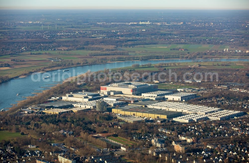 Düsseldorf from the bird's eye view: Sports facility grounds of the Arena stadium ESPRIT arena in Duesseldorf in the state North Rhine-Westphalia