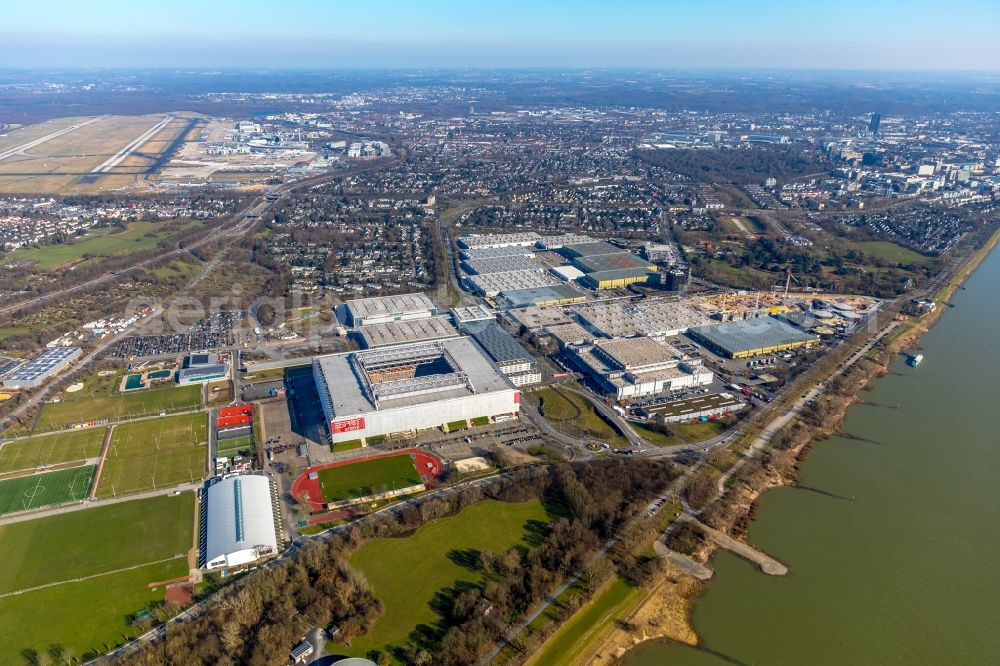 Düsseldorf from the bird's eye view: Sports facility grounds of the Arena stadium ESPRIT arena in Duesseldorf in the state North Rhine-Westphalia