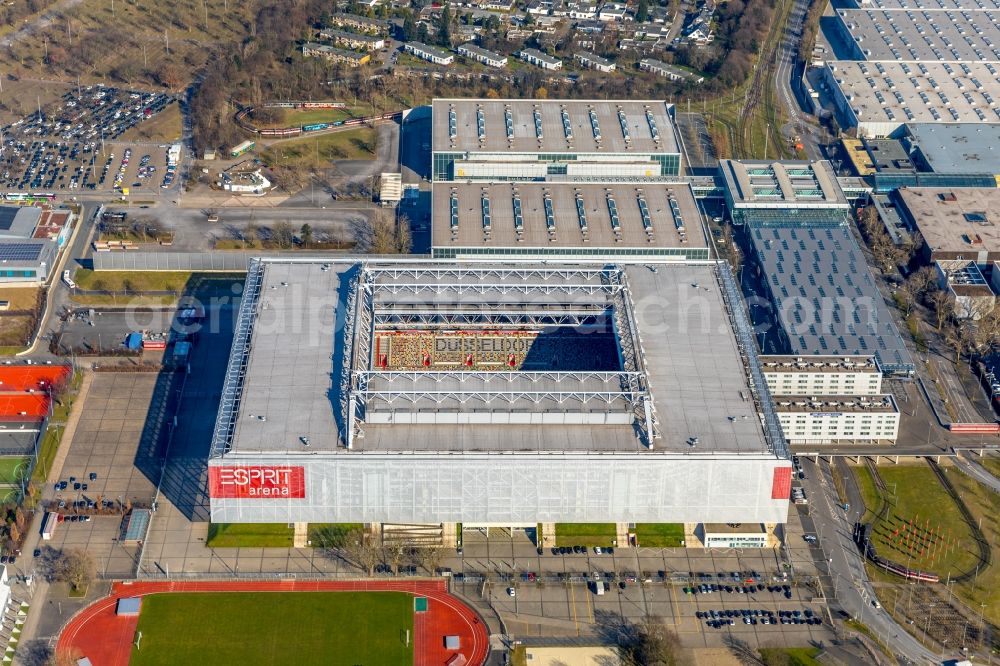 Aerial photograph Düsseldorf - Sports facility grounds of the Arena stadium ESPRIT arena in Duesseldorf in the state North Rhine-Westphalia