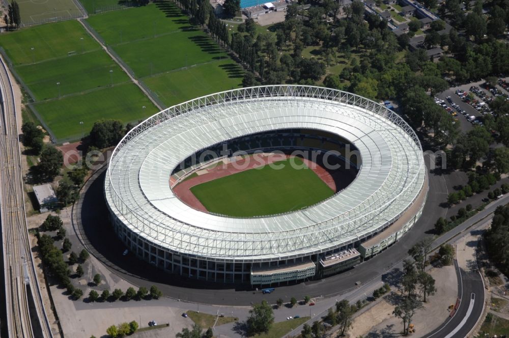 Wien from above - Sports facility grounds of the Arena stadium Ernst-Hampel-Stadion in Vienna in Austria