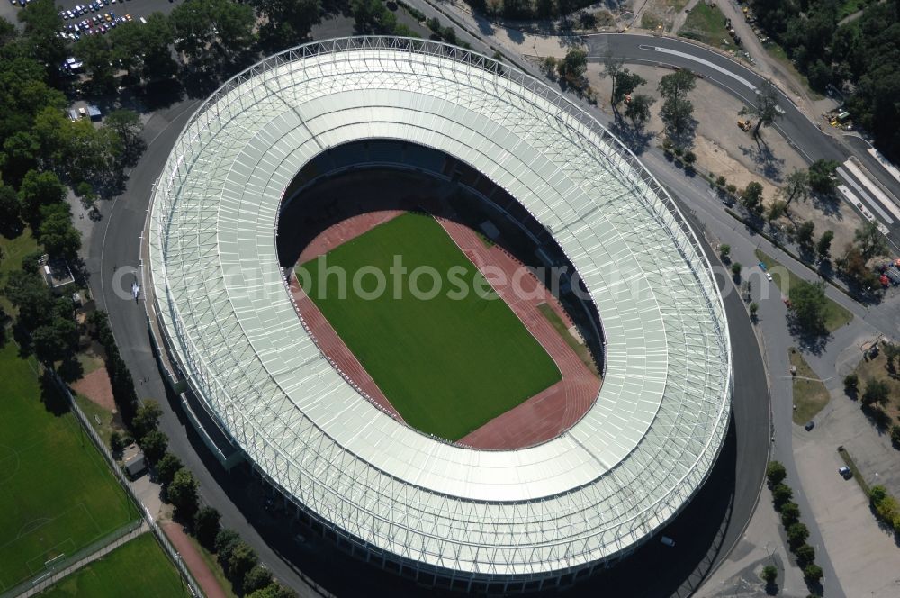 Wien from above - Sports facility grounds of the Arena stadium Ernst-Hampel-Stadion in Vienna in Austria