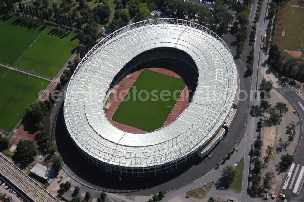 Wien from above - Sports facility grounds of the Arena stadium Ernst-Hampel-Stadion in Vienna in Austria