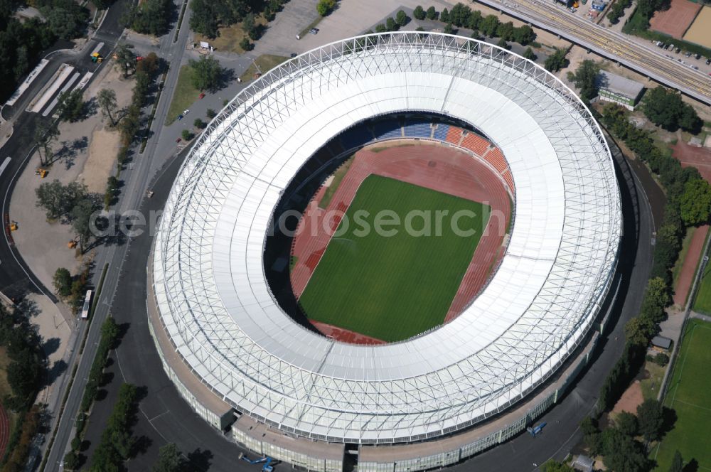 Wien from above - Sports facility grounds of the Arena stadium Ernst-Happel-Stadion in Vienna in Austria