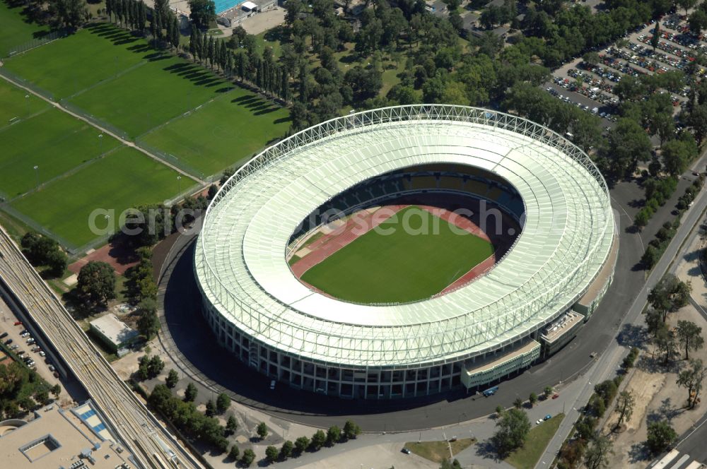 Wien from above - Sports facility grounds of the Arena stadium Ernst-Happel-Stadion in Vienna in Austria