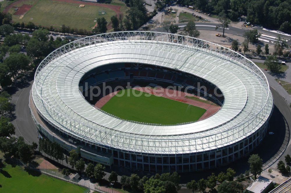 Wien from above - Sports facility grounds of the Arena stadium Ernst-Happel-Stadion in Vienna in Austria