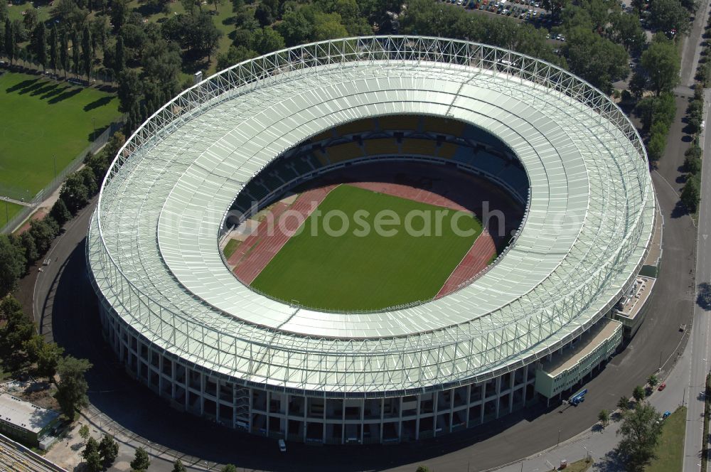 Wien from above - Sports facility grounds of the Arena stadium Ernst-Happel-Stadion in Vienna in Austria