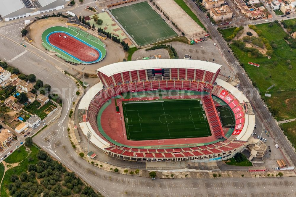 Aerial image Palma - Sports facility grounds of the Arena stadium Estadi de Son Moix in the district Ponent in Palma in Balearische Insel Mallorca, Spain