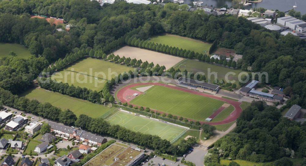 Aerial photograph Flensburg - Sports facility grounds of the Arena stadium in Flensburg in the state Schleswig-Holstein