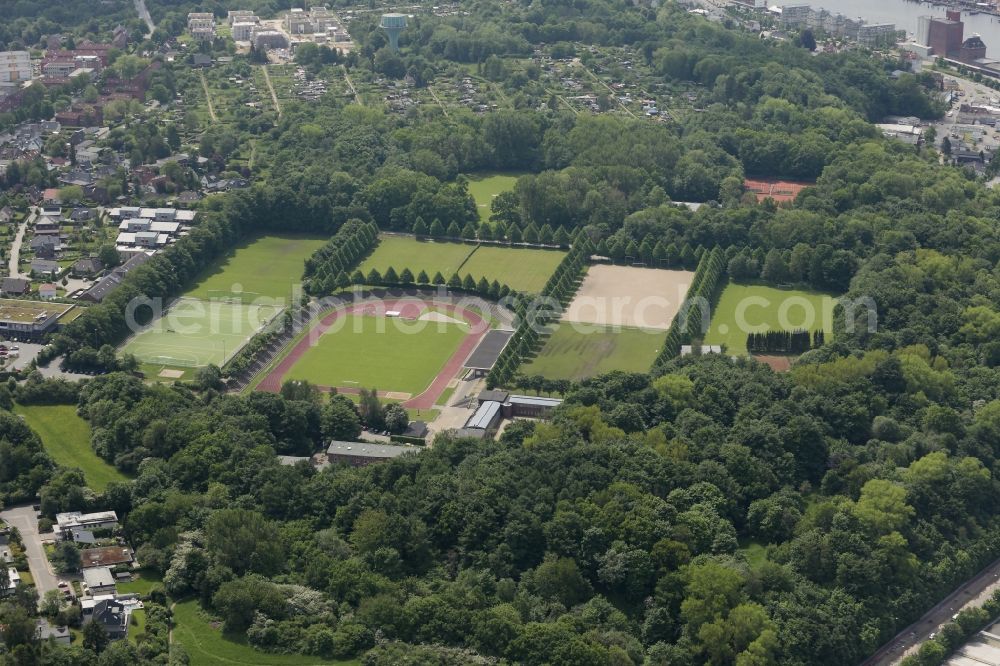 Flensburg from the bird's eye view: Sports facility grounds of the Arena stadium in Flensburg in the state Schleswig-Holstein