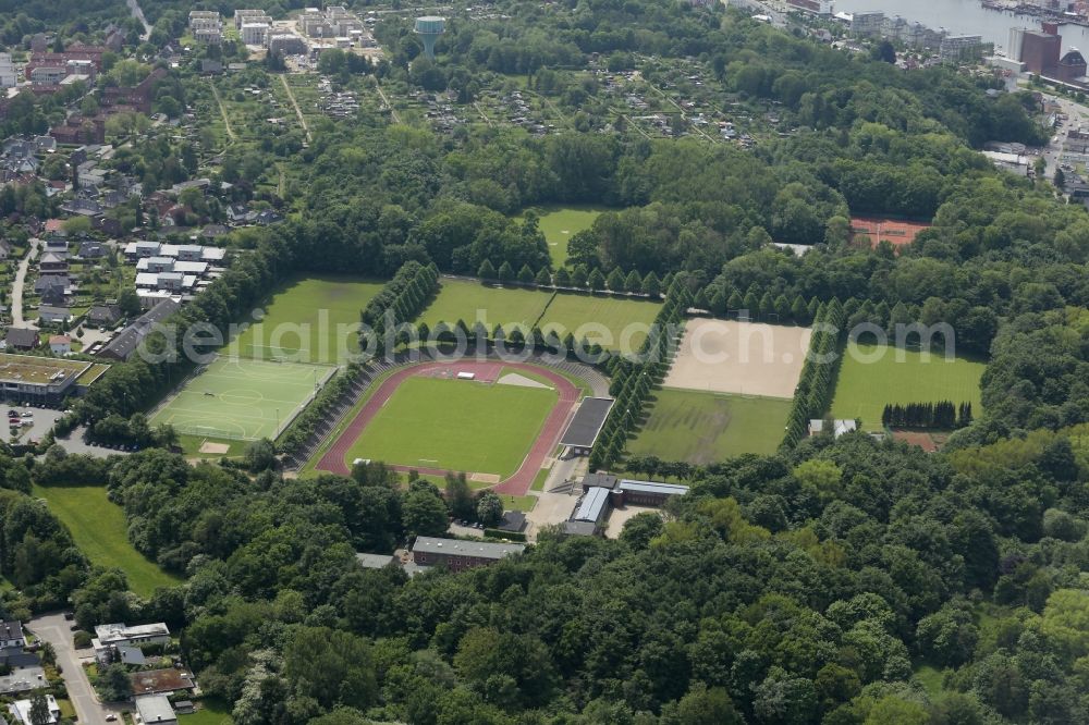 Aerial photograph Flensburg - Sports facility grounds of the Arena stadium in Flensburg in the state Schleswig-Holstein