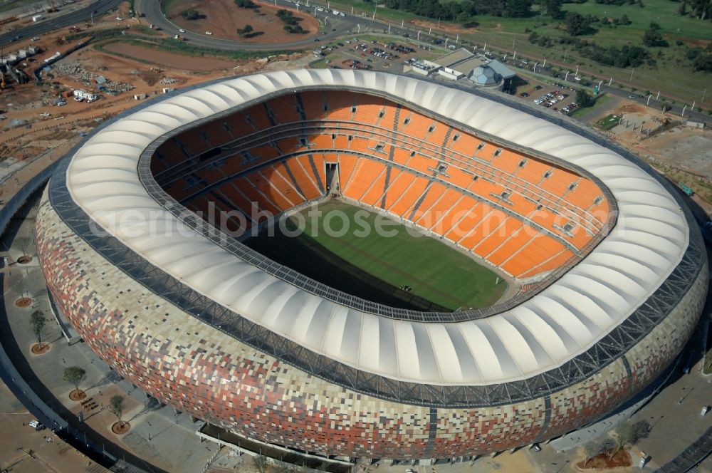 Aerial photograph Johannesburg - Sports facility grounds of the Arena stadium FNB Stadium/Soccer on City Soccer City Ave in the district Nasrec in Johannesburg South in Gauteng, South Africa