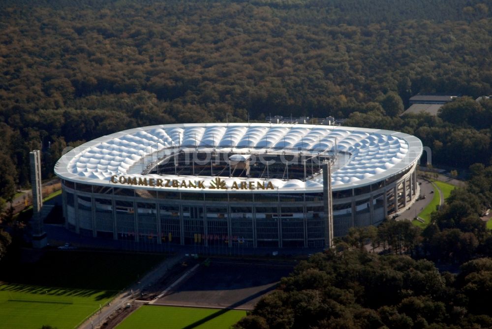 Aerial image Frankfurt am Main - Sports facility grounds of the Arena stadium in Frankfurt in the state Hesse