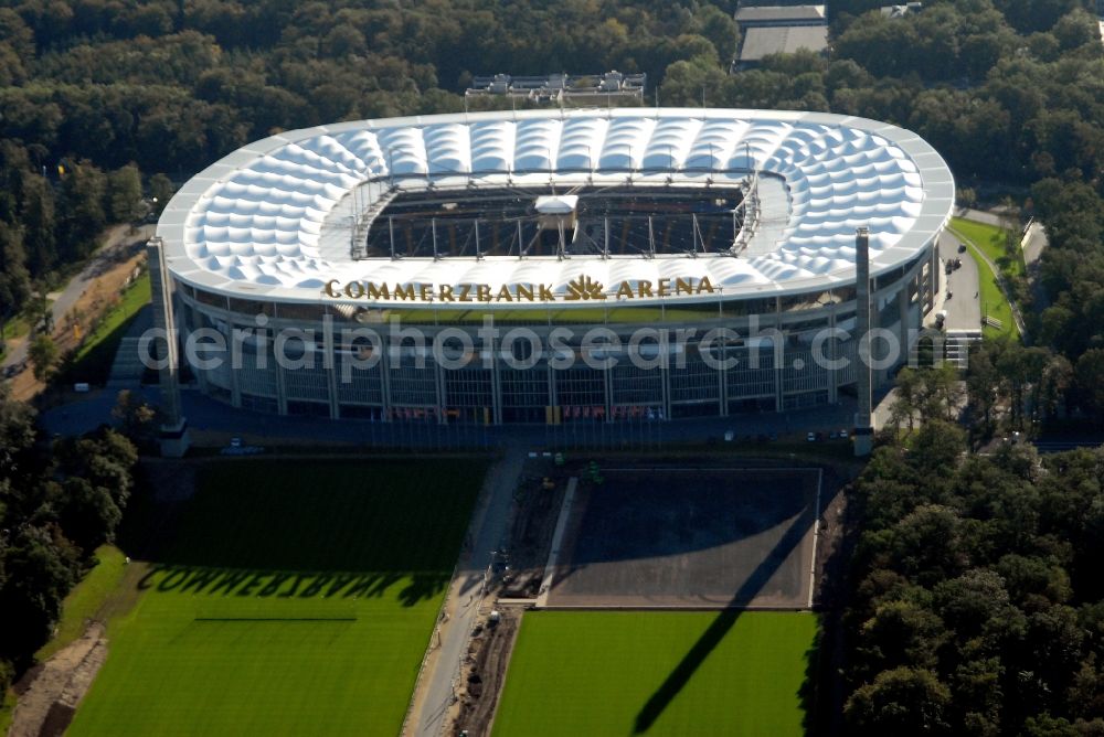 Frankfurt am Main from the bird's eye view: Sports facility grounds of the Arena stadium in Frankfurt in the state Hesse