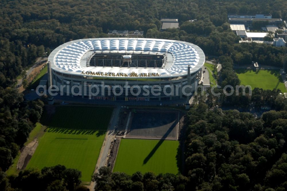 Aerial image Frankfurt am Main - Sports facility grounds of the Arena stadium in Frankfurt in the state Hesse