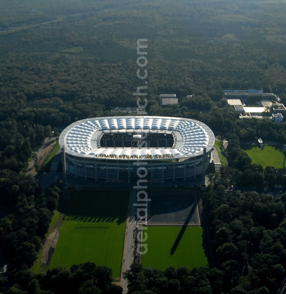 Aerial photograph Frankfurt am Main - Sports facility grounds of the Arena stadium in Frankfurt in the state Hesse