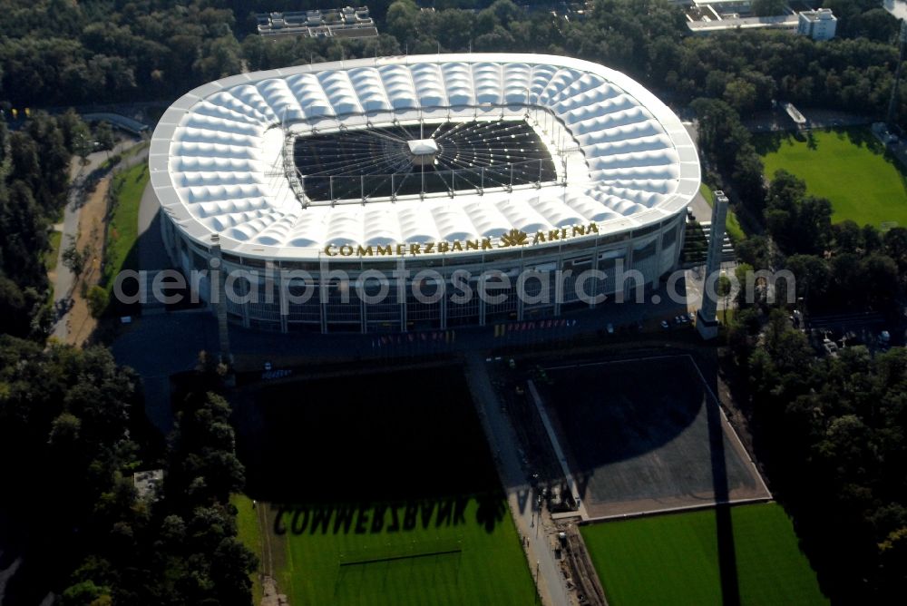 Frankfurt am Main from the bird's eye view: Sports facility grounds of the Arena stadium in Frankfurt in the state Hesse