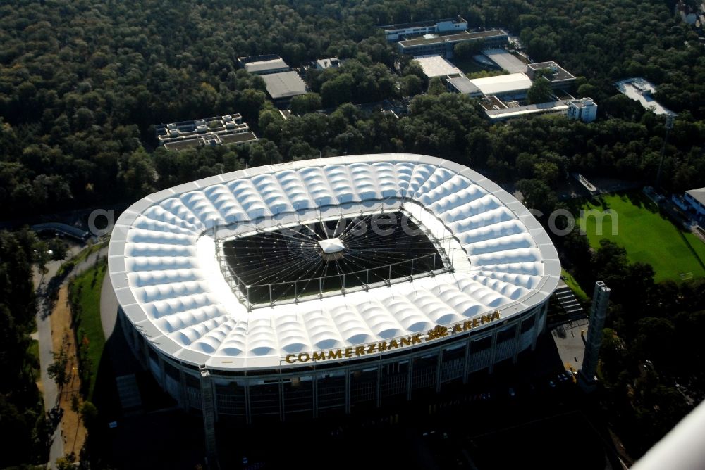 Frankfurt am Main from above - Sports facility grounds of the Arena stadium in Frankfurt in the state Hesse