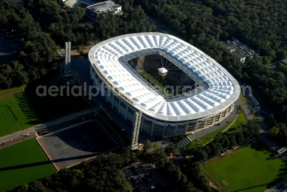 Frankfurt am Main from the bird's eye view: Sports facility grounds of the Arena stadium in Frankfurt in the state Hesse