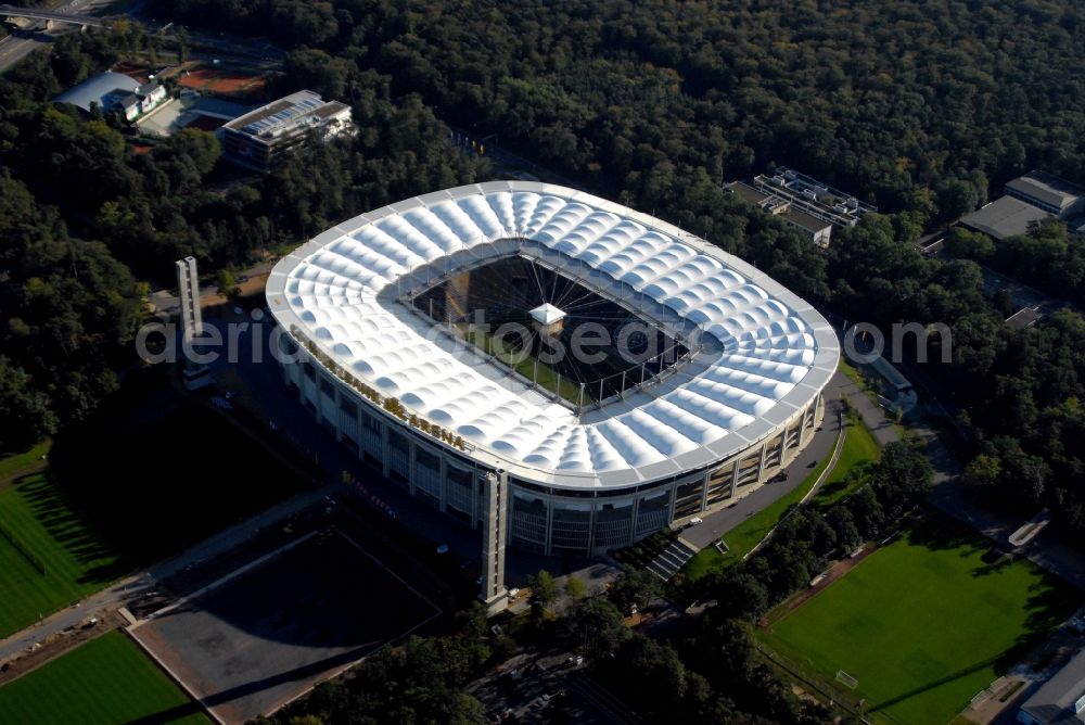 Aerial image Frankfurt am Main - Sports facility grounds of the Arena stadium in Frankfurt in the state Hesse