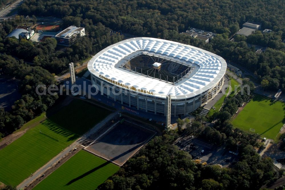 Frankfurt am Main from above - Sports facility grounds of the Arena stadium in Frankfurt in the state Hesse