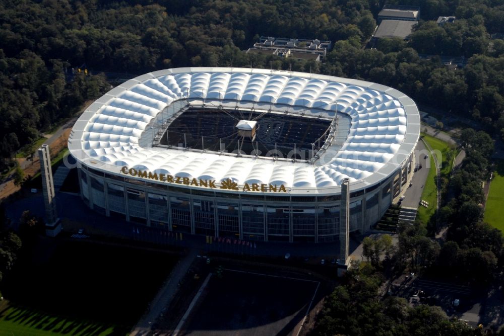 Aerial image Frankfurt am Main - Sports facility grounds of the Arena stadium in Frankfurt in the state Hesse