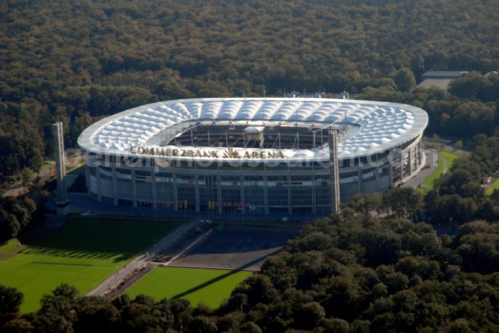 Frankfurt am Main from above - Sports facility grounds of the Arena stadium in Frankfurt in the state Hesse