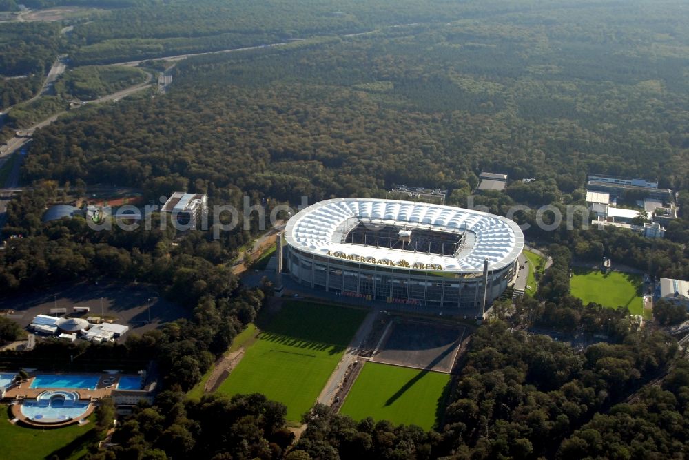 Frankfurt am Main from the bird's eye view: Sports facility grounds of the Arena stadium in Frankfurt in the state Hesse