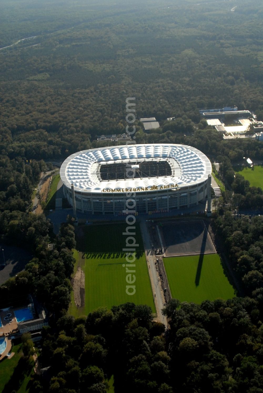 Frankfurt am Main from the bird's eye view: Sports facility grounds of the Arena stadium in Frankfurt in the state Hesse