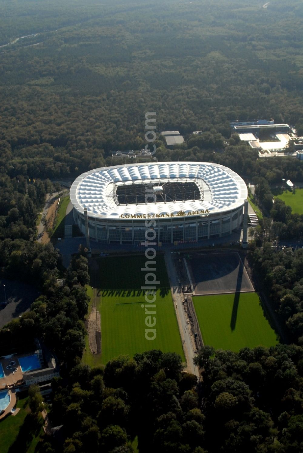 Aerial image Frankfurt am Main - Sports facility grounds of the Arena stadium in Frankfurt in the state Hesse