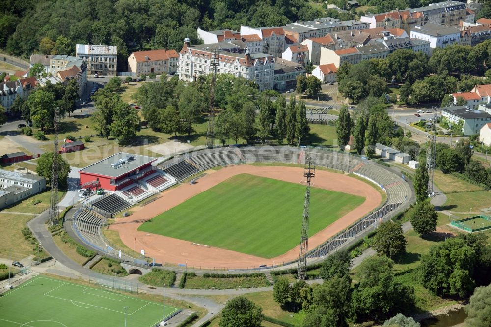 Aerial photograph Frankfurt (Oder) - Sports facility grounds of the Arena Stadion in Frankfurt (Oder) in the state Brandenburg. This stadium is the home ground of the 1. FC Frankfurt (Oder) e.V