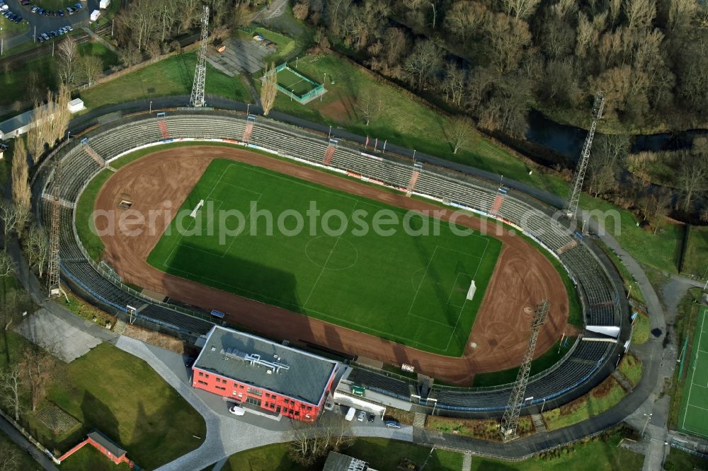 Frankfurt (Oder) from above - Sports facility grounds of the Arena stadium in Frankfurt (Oder) in the state Brandenburg