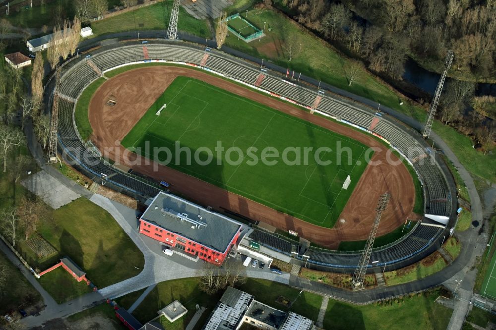 Frankfurt (Oder) from the bird's eye view: Sports facility grounds of the Arena stadium in Frankfurt (Oder) in the state Brandenburg