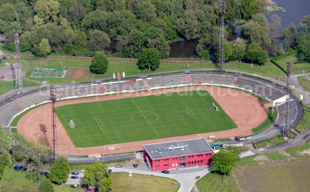 Frankfurt (Oder) from the bird's eye view: Sports facility grounds of the Arena stadium in Frankfurt (Oder) in the state Brandenburg