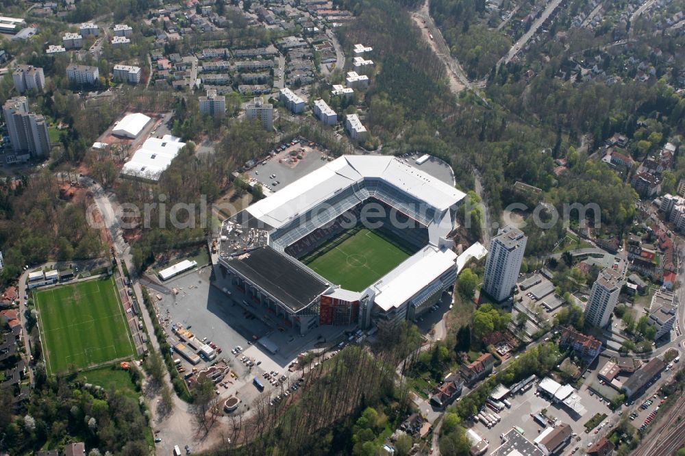 Kaiserslautern from above - Sports facility grounds of the Arena stadium Fritz-Walter-Stadion in destrict Betzenberg on Fritz-Walter-Strasse in Kaiserslautern in the state Rhineland-Palatinate, Germany