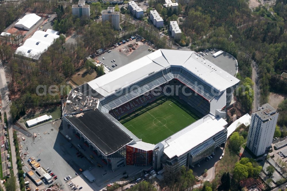 Kaiserslautern from the bird's eye view: Sports facility grounds of the Arena stadium Fritz-Walter-Stadion in destrict Betzenberg on Fritz-Walter-Strasse in Kaiserslautern in the state Rhineland-Palatinate, Germany