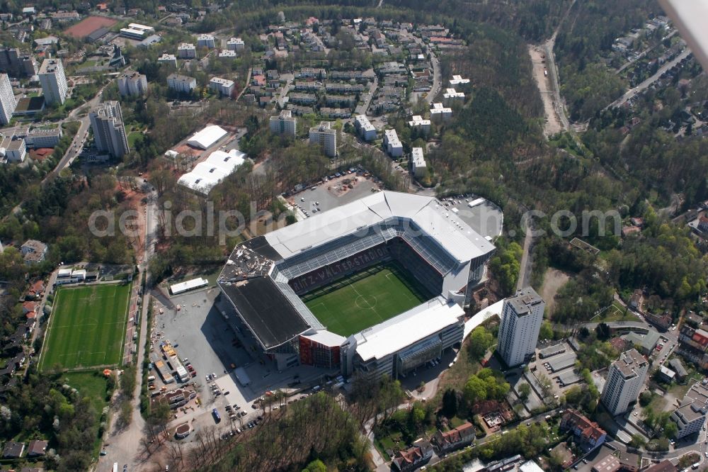 Aerial image Kaiserslautern - Sports facility grounds of the Arena stadium Fritz-Walter-Stadion in destrict Betzenberg on Fritz-Walter-Strasse in Kaiserslautern in the state Rhineland-Palatinate, Germany