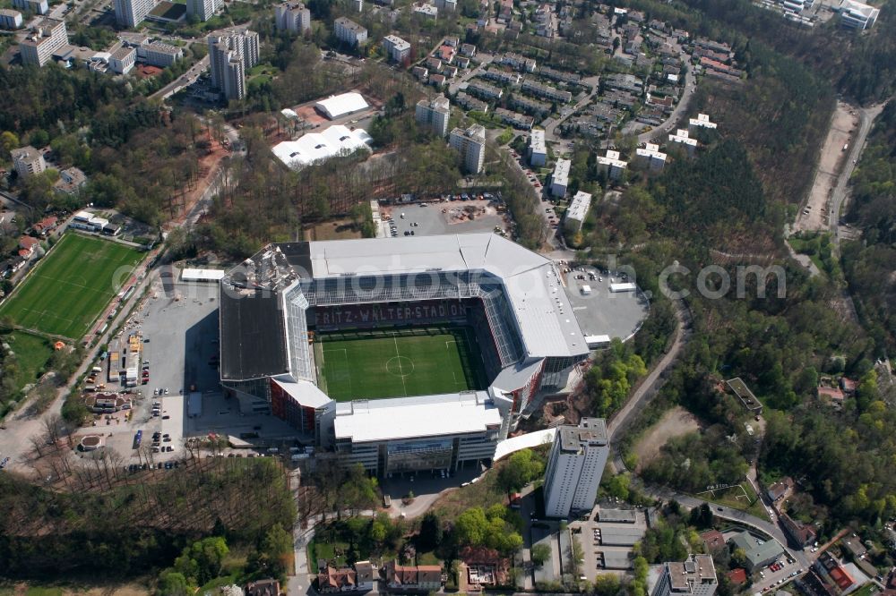 Aerial photograph Kaiserslautern - Sports facility grounds of the Arena stadium Fritz-Walter-Stadion in destrict Betzenberg on Fritz-Walter-Strasse in Kaiserslautern in the state Rhineland-Palatinate, Germany