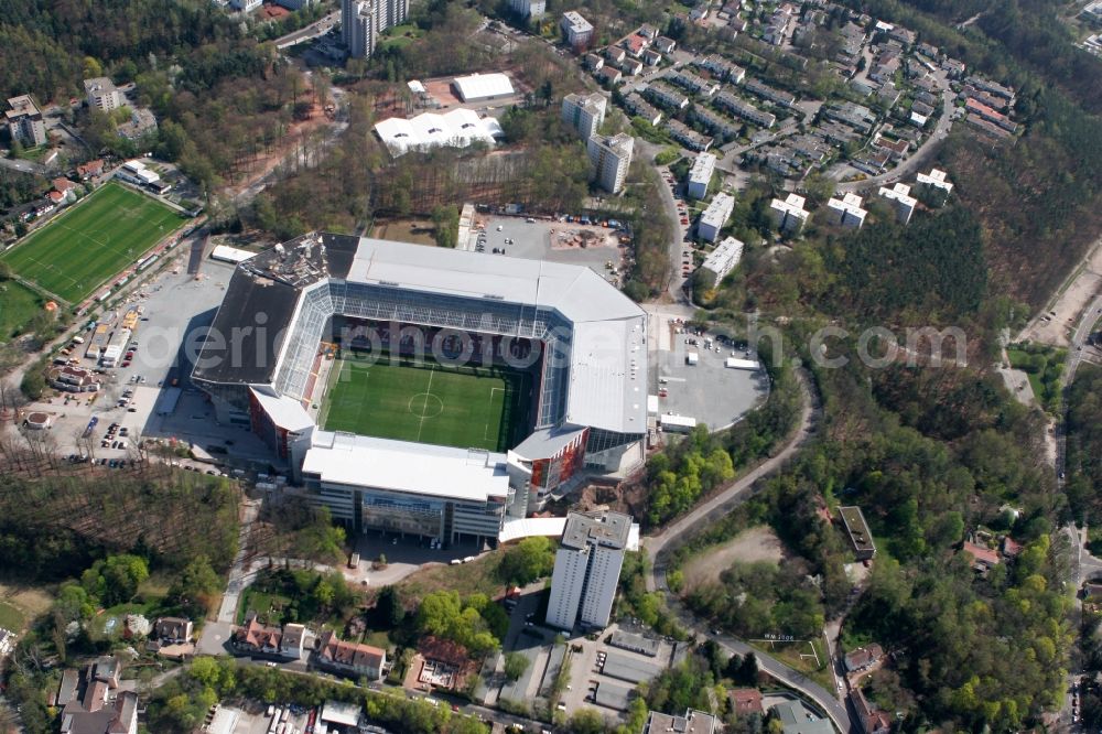 Kaiserslautern from above - Sports facility grounds of the Arena stadium Fritz-Walter-Stadion in destrict Betzenberg on Fritz-Walter-Strasse in Kaiserslautern in the state Rhineland-Palatinate, Germany