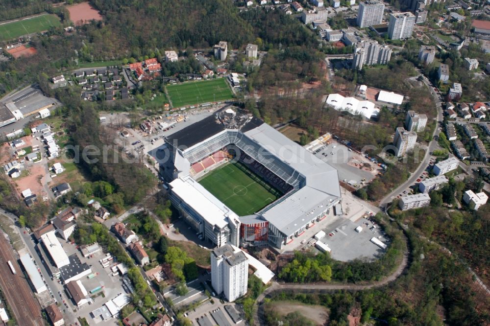 Aerial image Kaiserslautern - Sports facility grounds of the Arena stadium Fritz-Walter-Stadion in destrict Betzenberg on Fritz-Walter-Strasse in Kaiserslautern in the state Rhineland-Palatinate, Germany