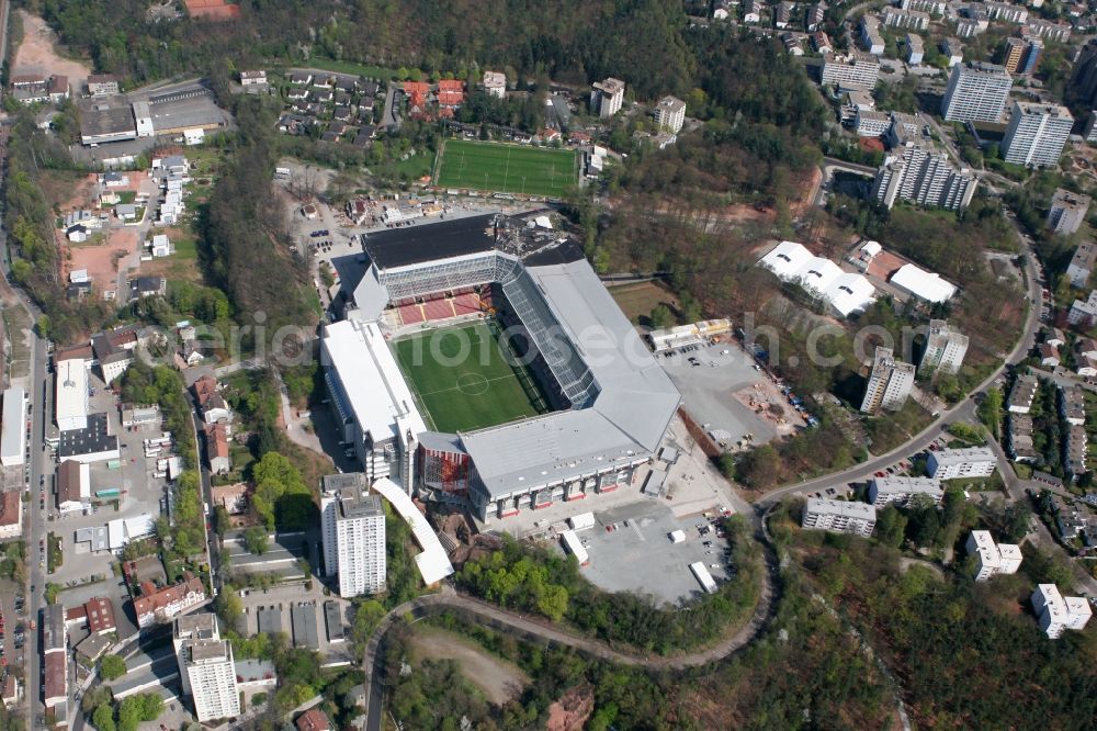 Kaiserslautern from above - Sports facility grounds of the Arena stadium Fritz-Walter-Stadion in destrict Betzenberg on Fritz-Walter-Strasse in Kaiserslautern in the state Rhineland-Palatinate, Germany