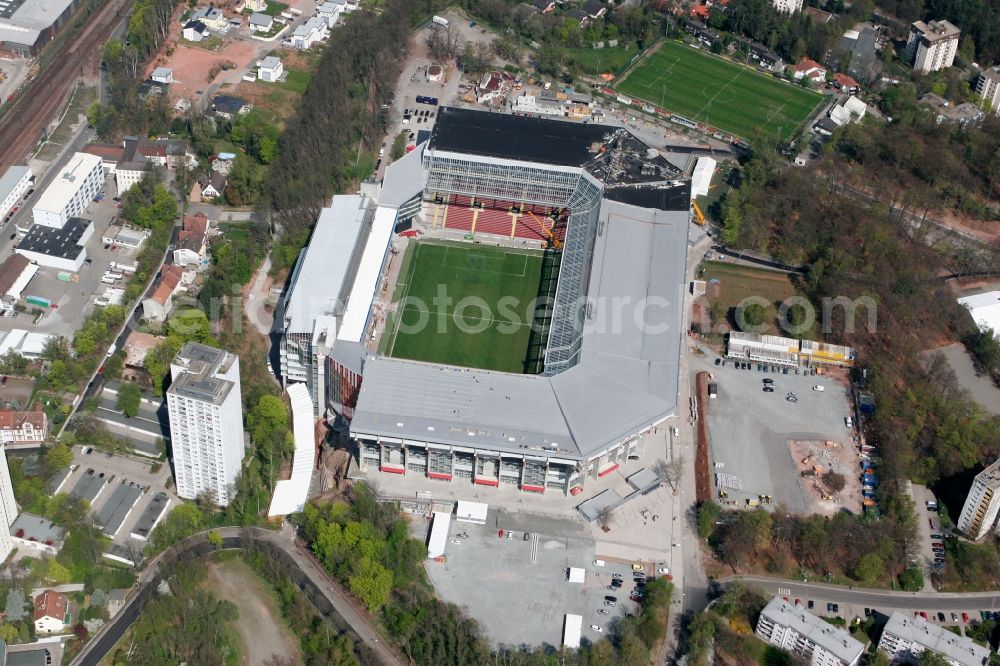 Aerial image Kaiserslautern - Sports facility grounds of the Arena stadium Fritz-Walter-Stadion in destrict Betzenberg on Fritz-Walter-Strasse in Kaiserslautern in the state Rhineland-Palatinate, Germany