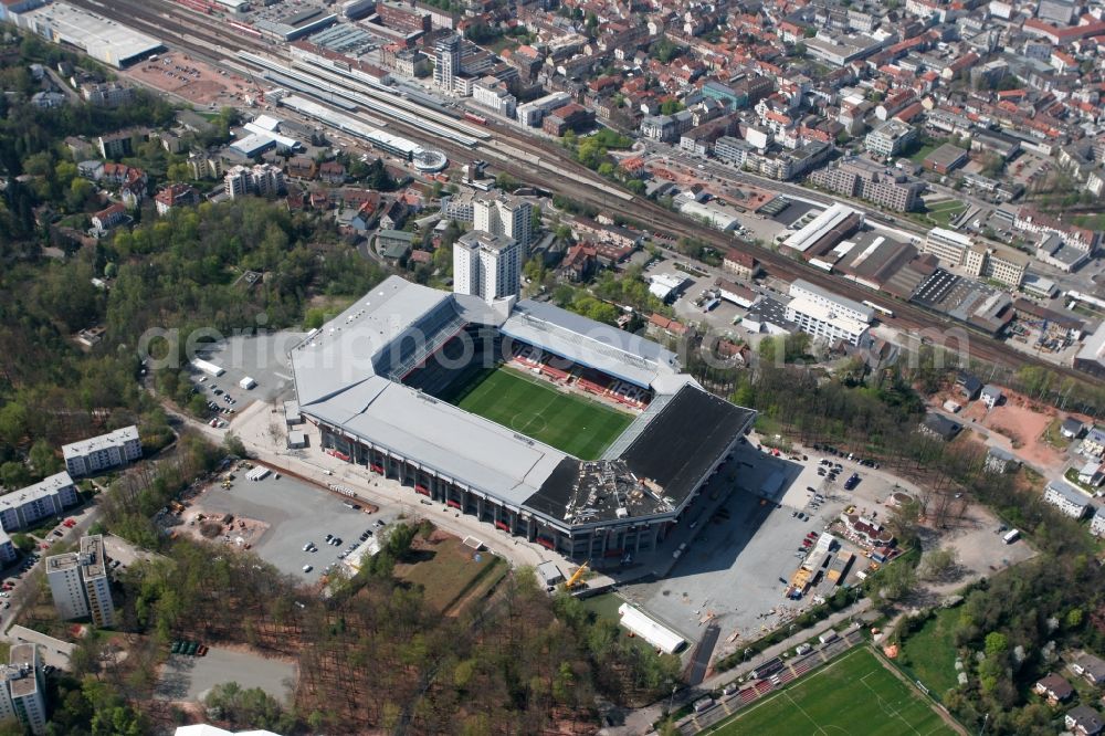 Kaiserslautern from above - Sports facility grounds of the Arena stadium Fritz-Walter-Stadion in destrict Betzenberg on Fritz-Walter-Strasse in Kaiserslautern in the state Rhineland-Palatinate, Germany