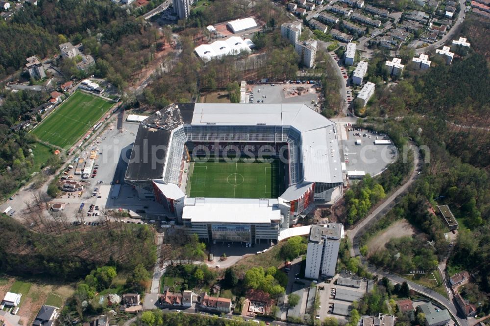 Aerial image Kaiserslautern - Sports facility grounds of the Arena stadium Fritz-Walter-Stadion in destrict Betzenberg on Fritz-Walter-Strasse in Kaiserslautern in the state Rhineland-Palatinate, Germany